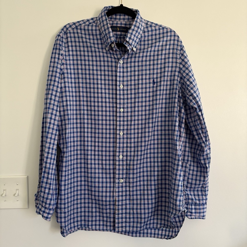 Ralph Lauren Mens Plaid Classic Fit Long Sleeve Button Down Size Large PONY LOGO